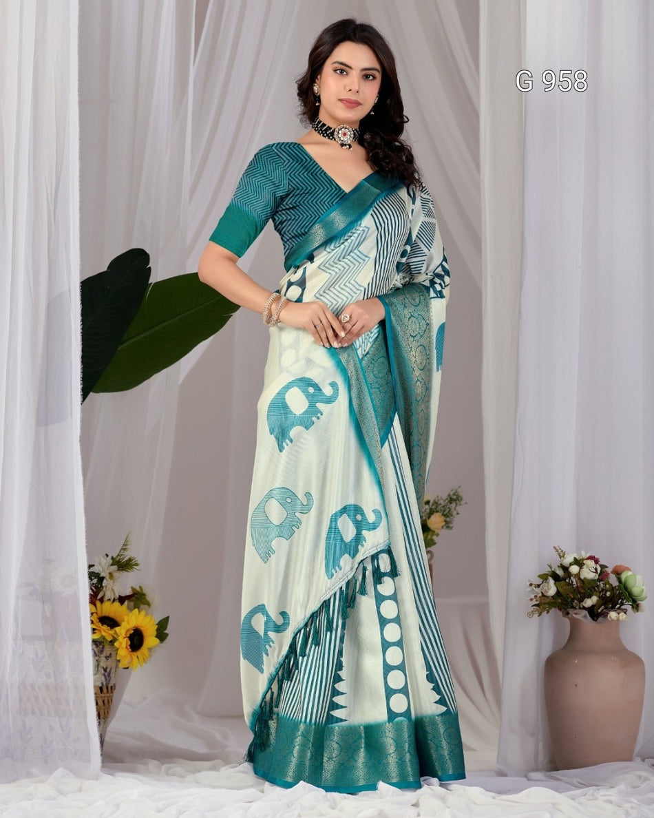Traditional Elephant Motif Silk Saree - G 958