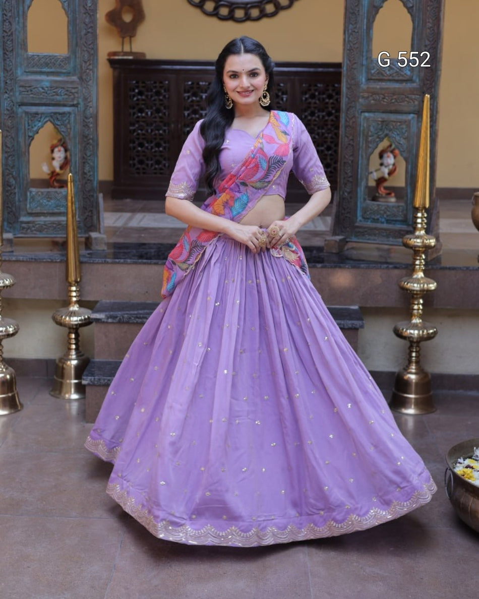 Classic Cosmos Silk Lehenga with Embroidery Detail - G 552