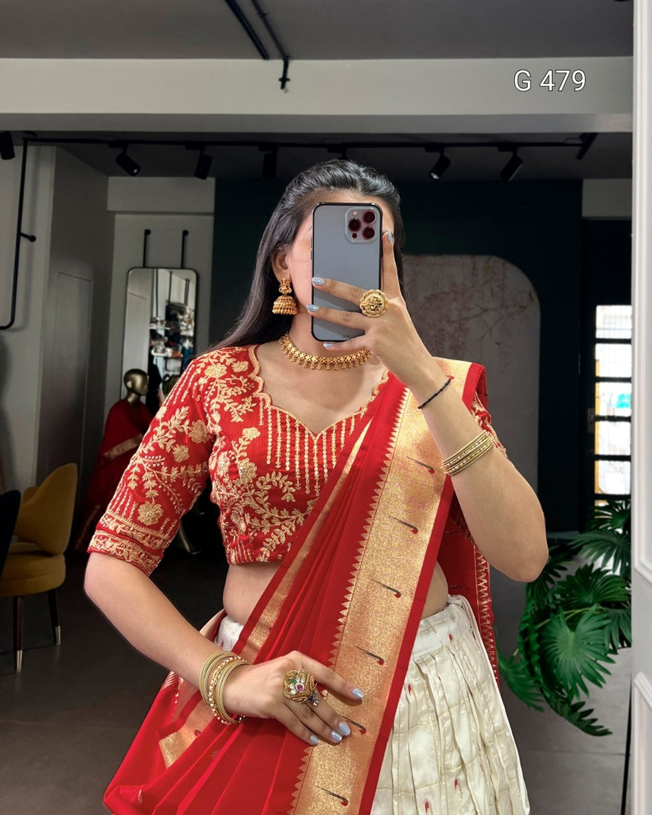 Premium Paithani Lehenga with Zari and Embroidery - G 479
