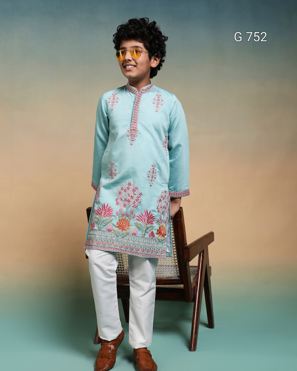 Premium Kids Kurta & Pant Set – Festive Viscose Silk & Cotton Outfit - G 752