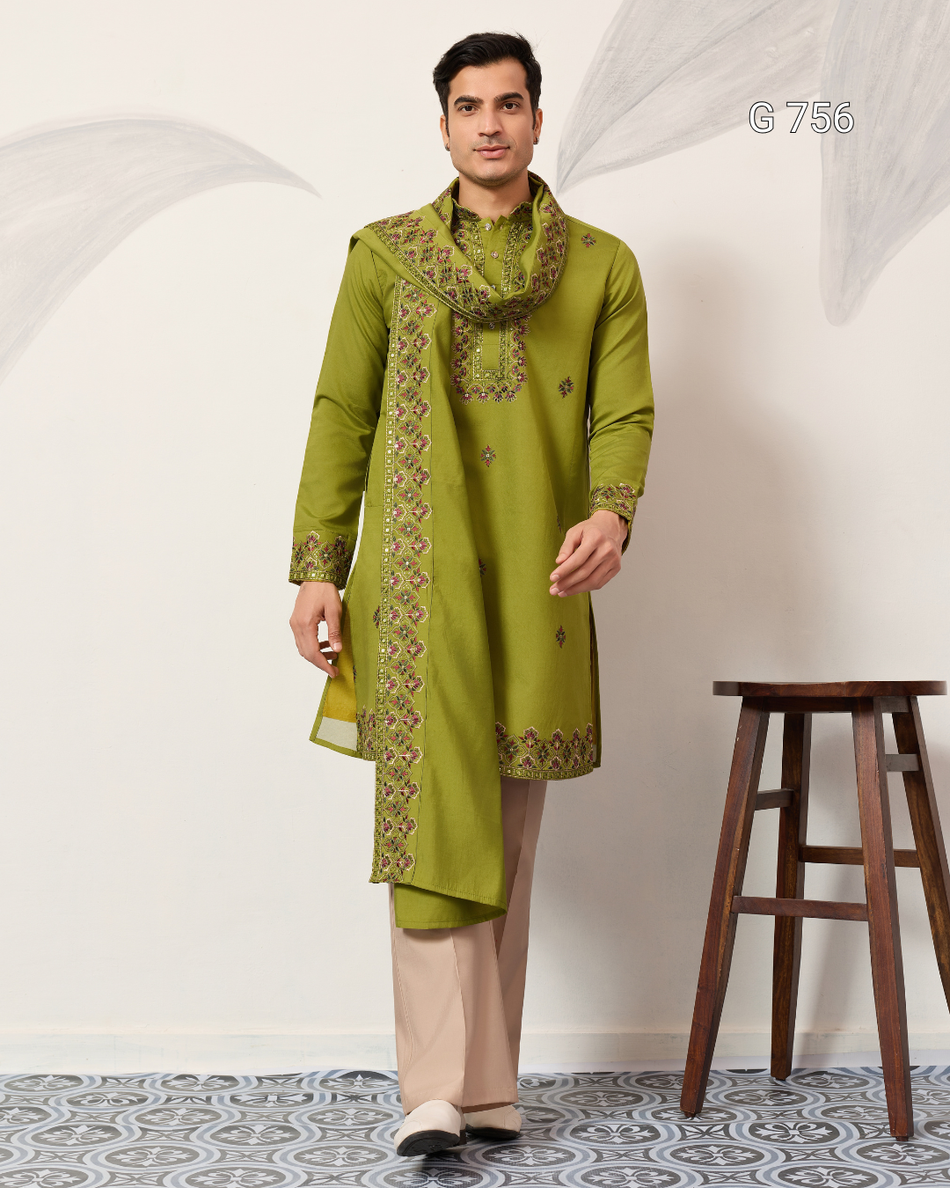 Designer Men's Kurta & Dupatta Set | Viscose Silk Festive Collection -G 756