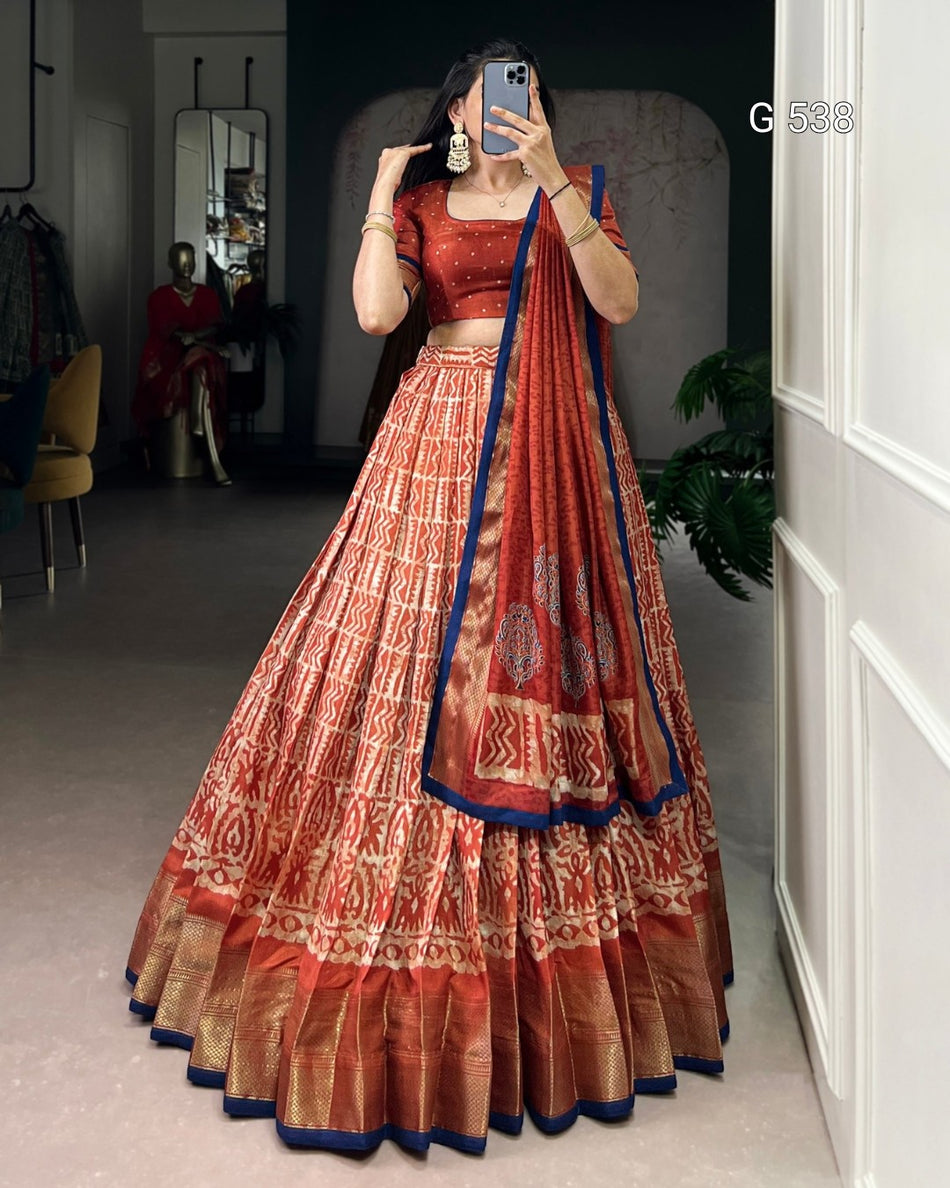 Designer Dola Silk Lehenga with Artistic Batik - G 538