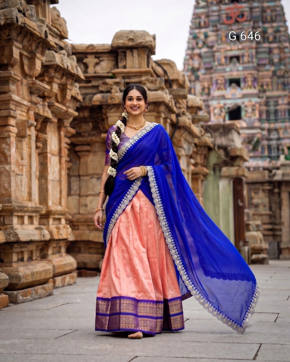 Elegant Kanchipuram Lehenga Choli for Festive Wear G 646