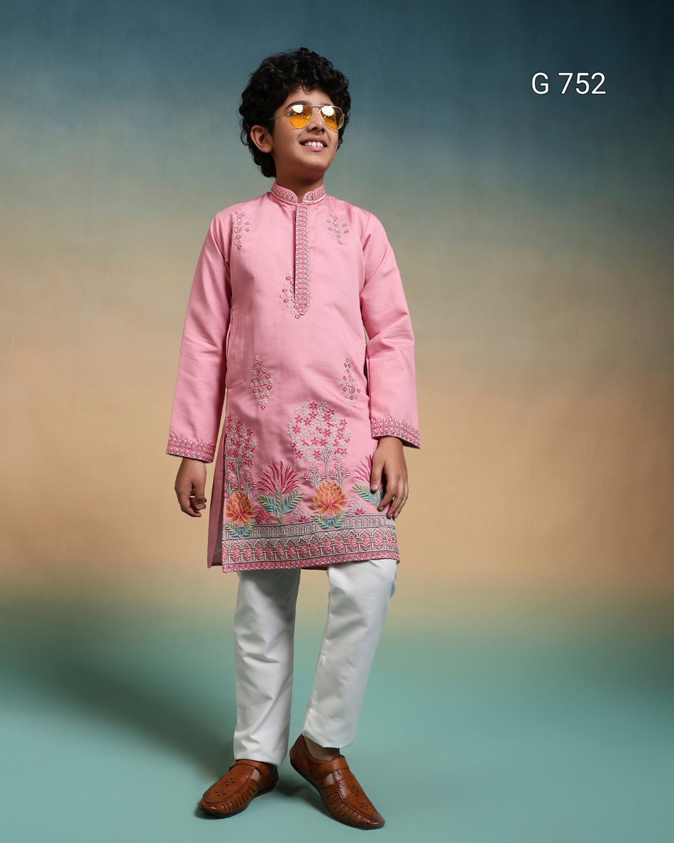 Premium Kids Kurta & Pant Set – Festive Viscose Silk & Cotton Outfit - G 752