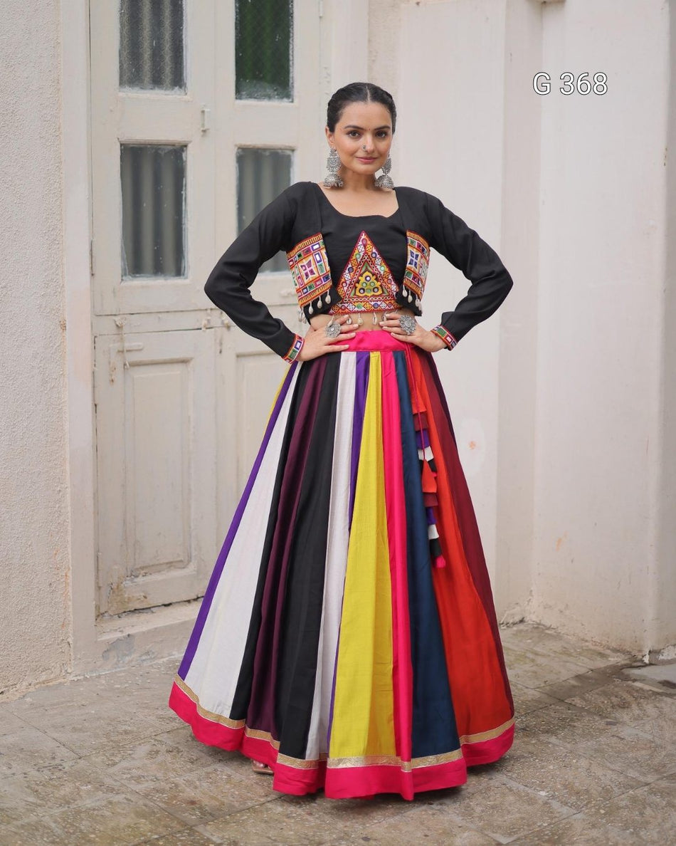 Roman Fabric Lehenga with Lace Work & Gamthi Embroidered Koti – G 368