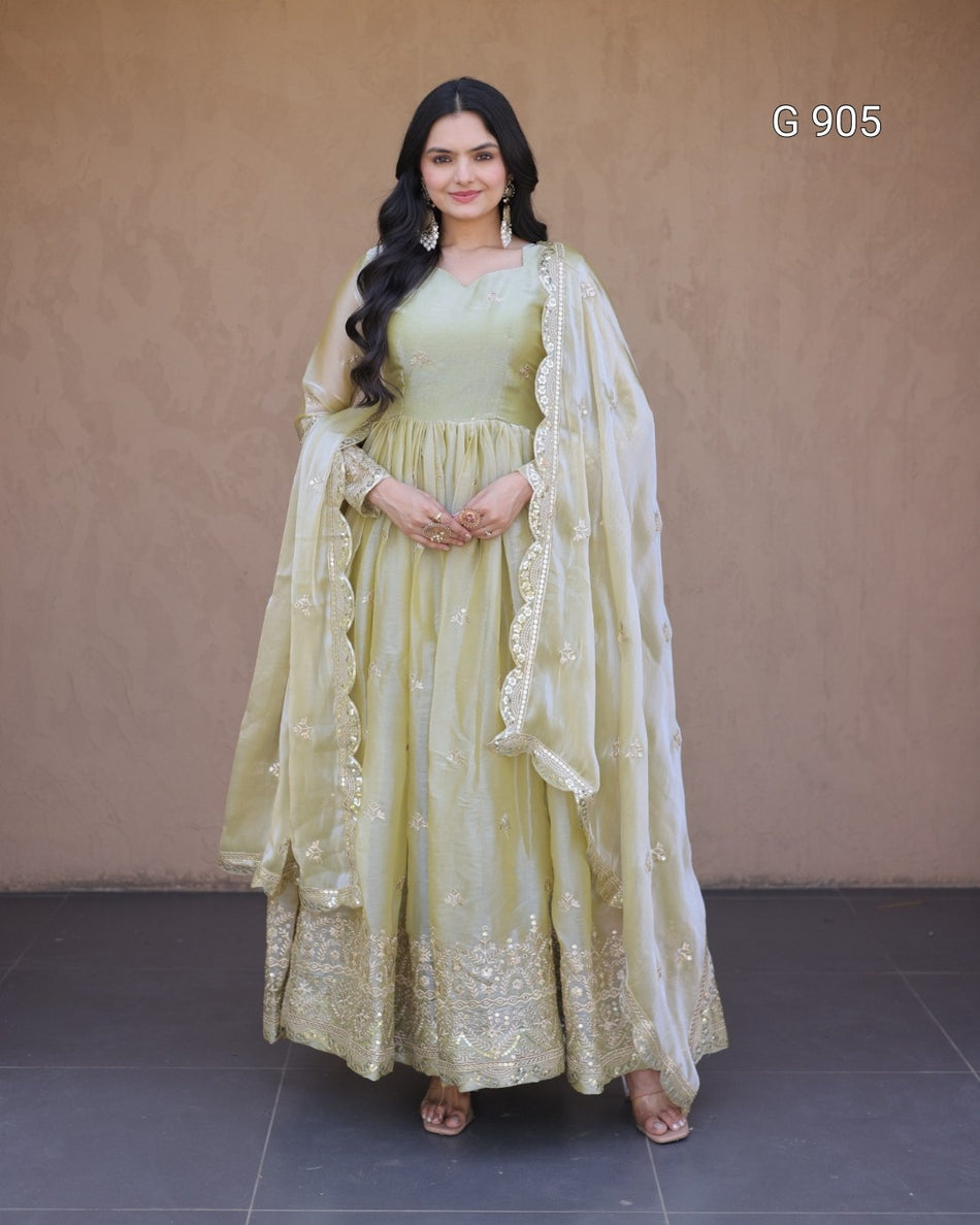 Designer Sequins Silk Gown for Women - G 905