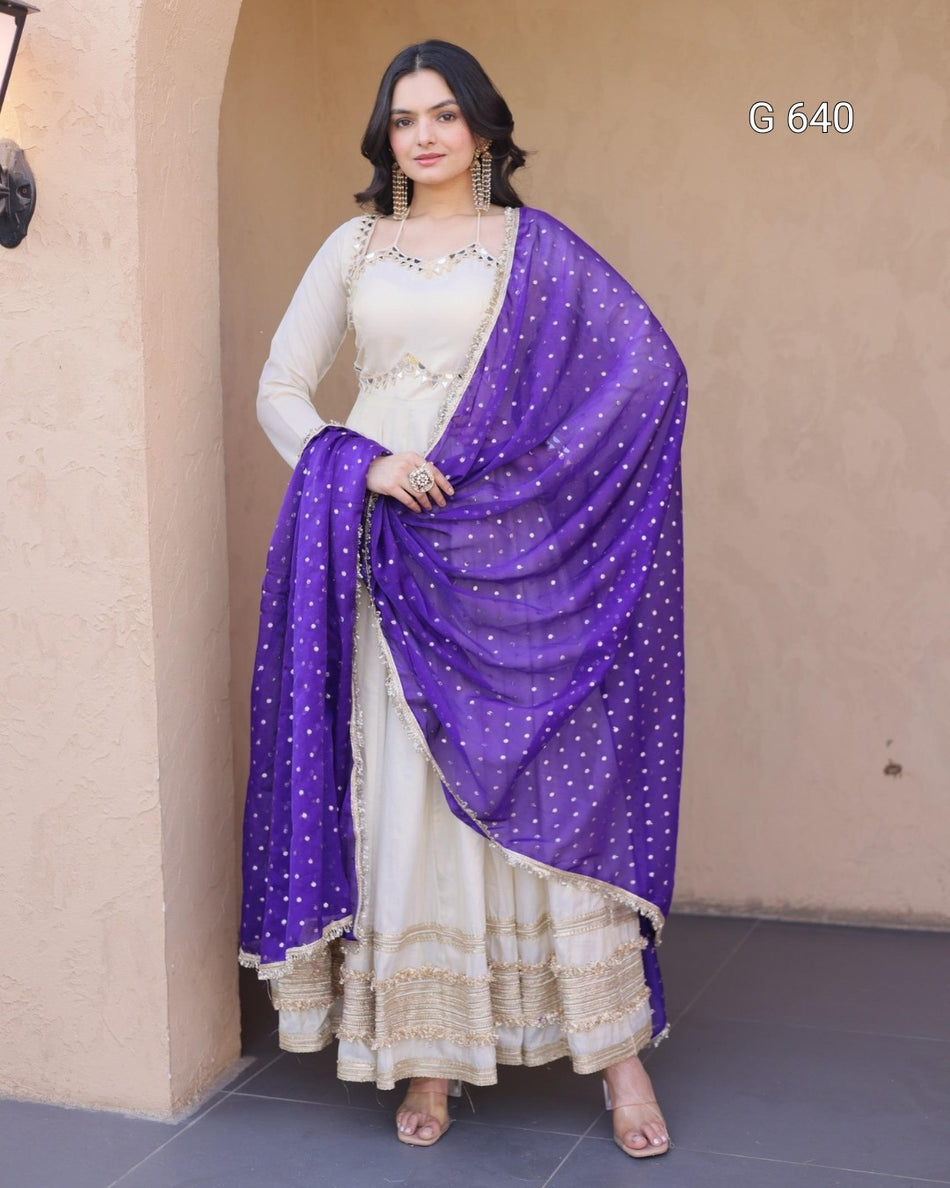 Luxurious Mirror Work Gown for Wedding Functions - G 640