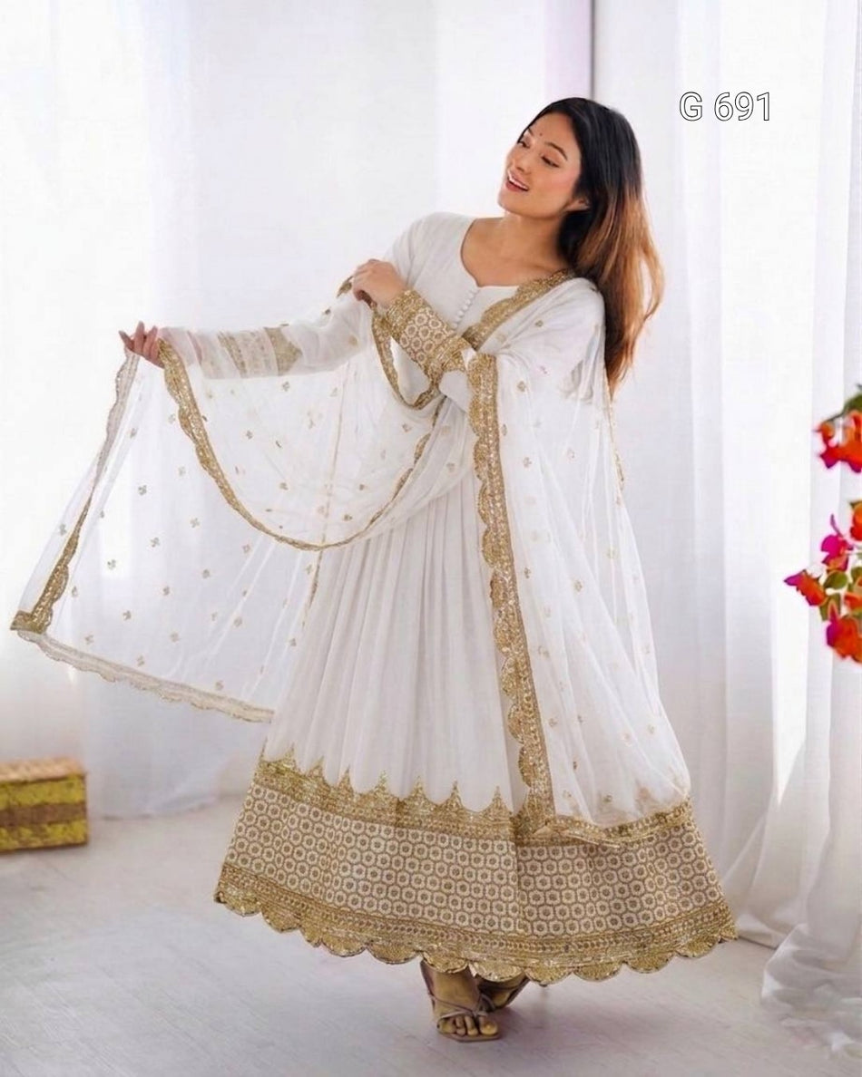 Luxurious Sequence Work Anarkali with Ethnic Charm - G 691 White