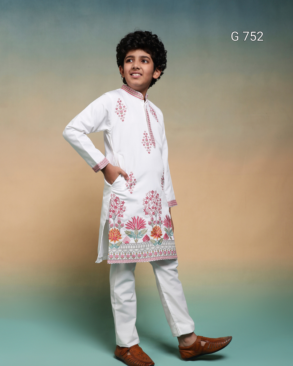 Premium Kids Kurta & Pant Set – Festive Viscose Silk & Cotton Outfit - G 752