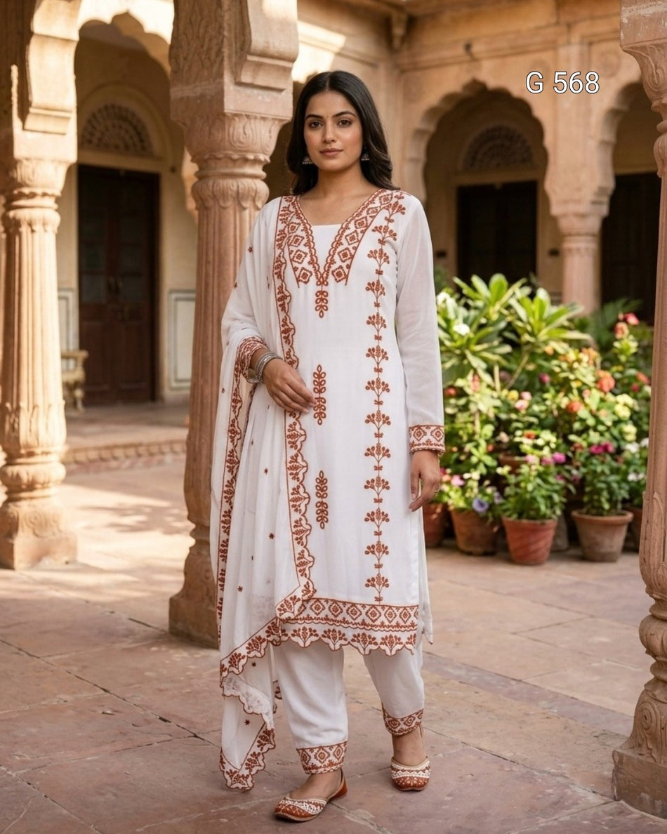 Stylish Embroidered Party Wear Dress Material Set -  G 568