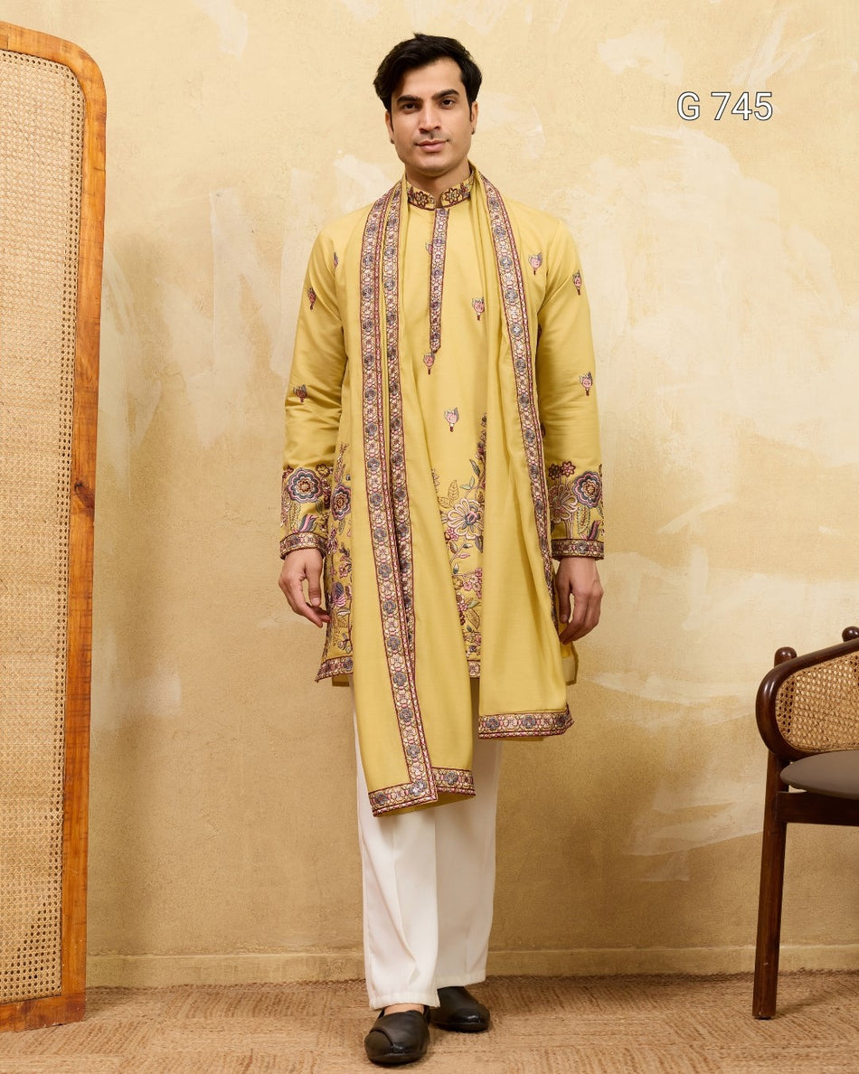 Premium Wedding Kurta with Traditional Dupatta Style  G 745