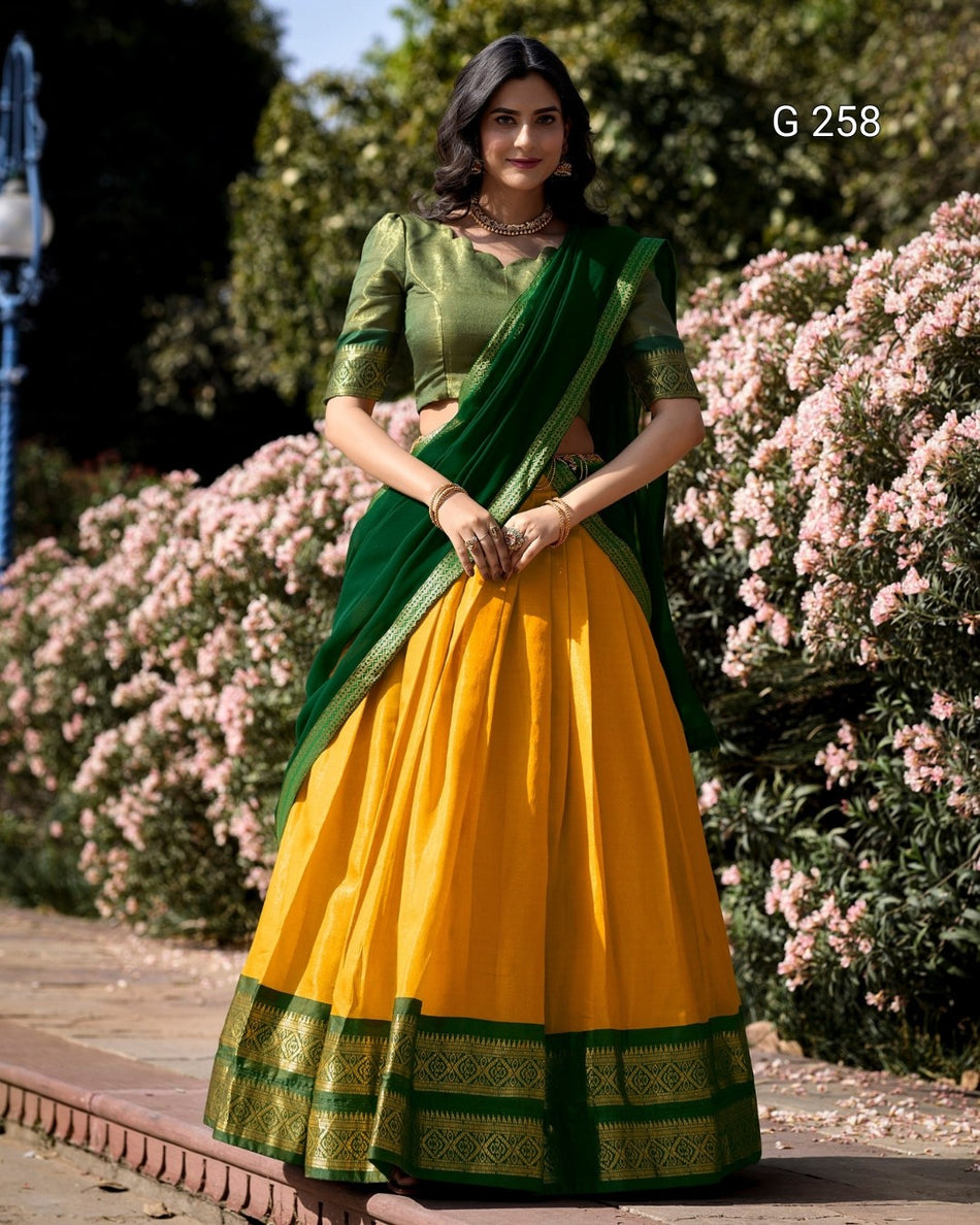 Zari Weaving Kanchipuram Lehenga with Lace Border – G 258