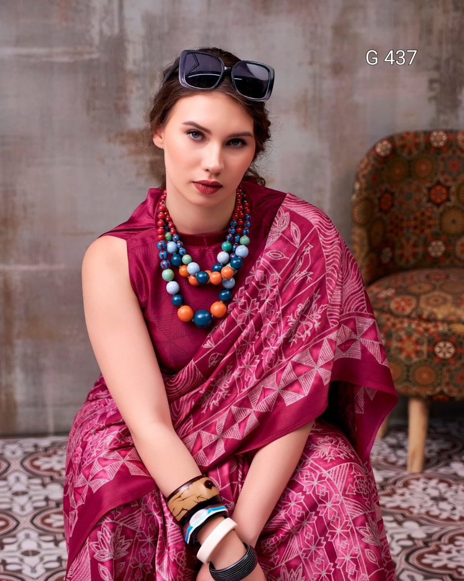 Classic Printed Satin Sarees with Elegant Drapes - G 437