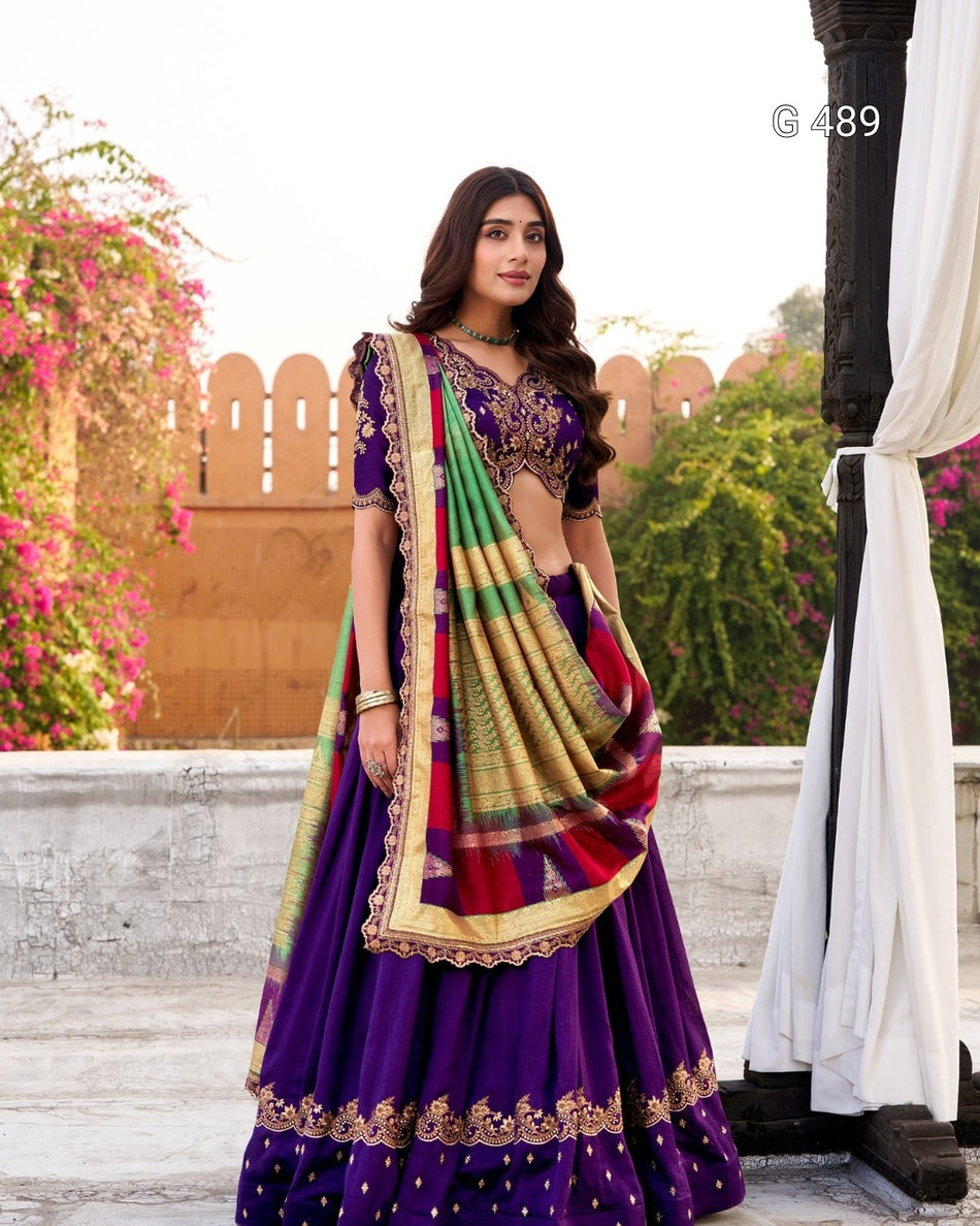 Premium Vichitra Silk Lehenga for Wedding Festive Wear - G 489