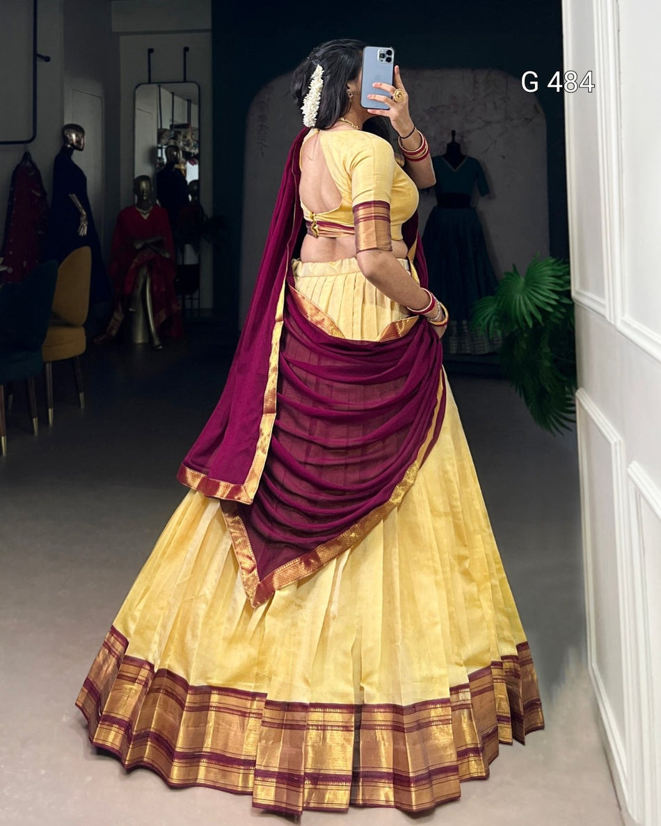 Traditional Kanchipuram Half Saree with Zari Detail - G 484