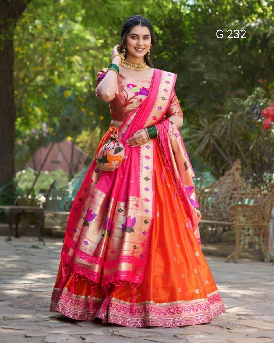Paithani Jacquard Silk Lehenga with Zari Weaving Work & Tassels – G 232