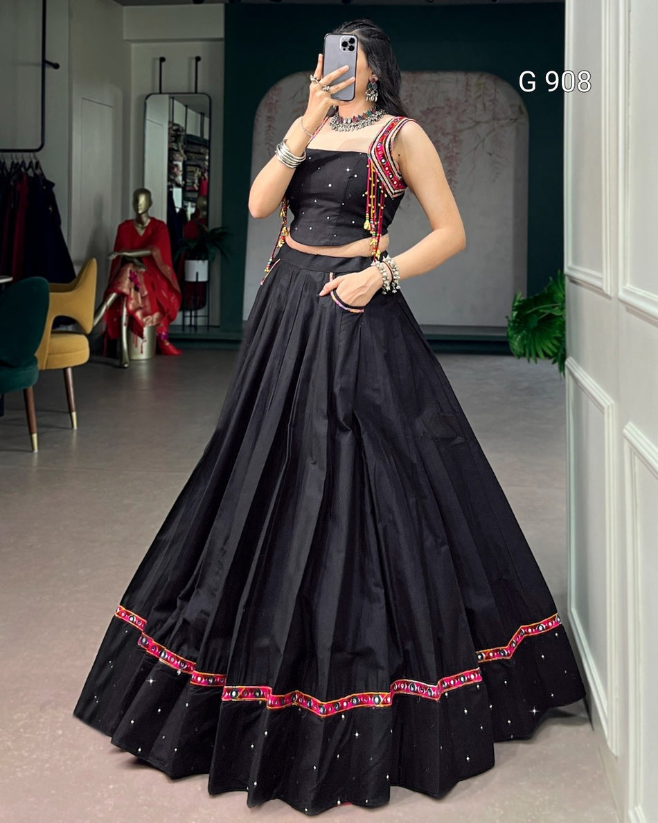 Navratri Mirror Work Cotton Lehenga Collection - G 908