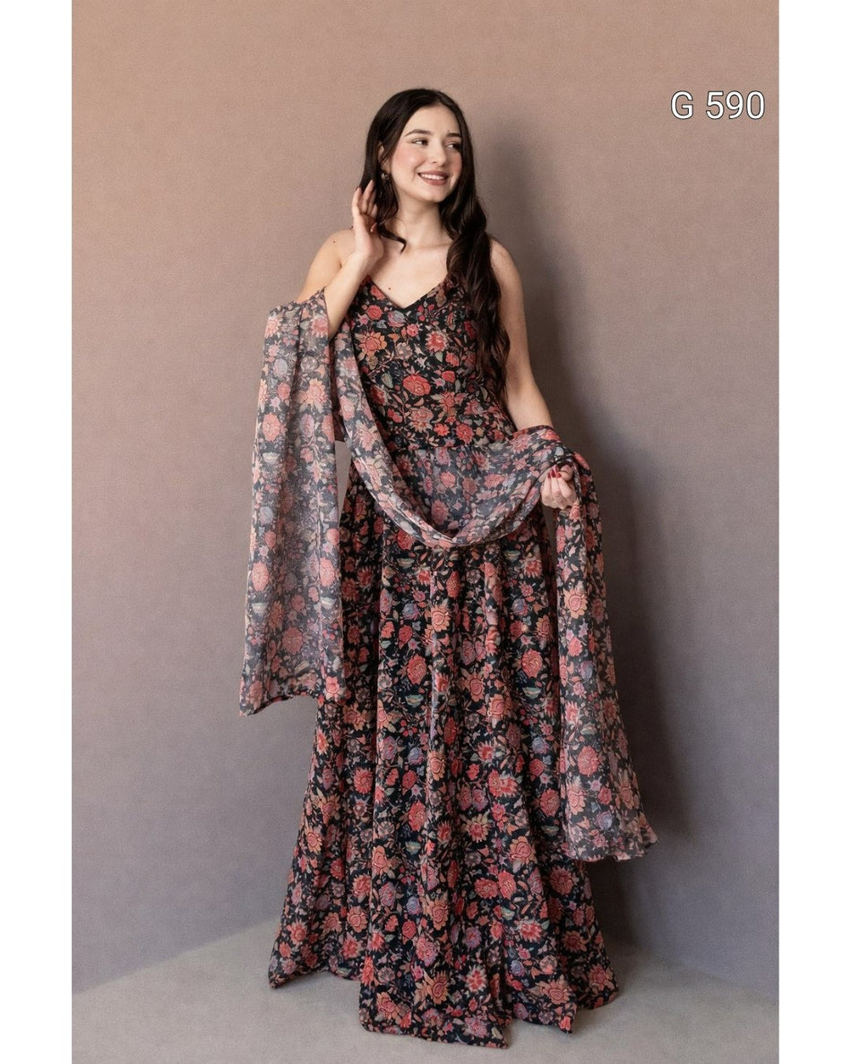 Beautiful Organza Gown with Elegant Detailing - 590