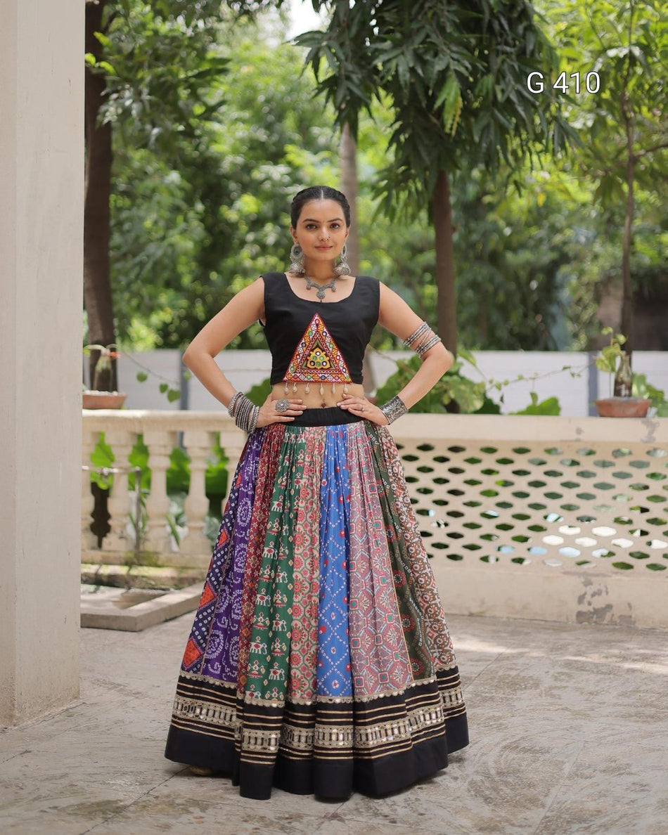 Cotton Printed Lehenga with Gota-Patti & Mirror Lace Top – G 410