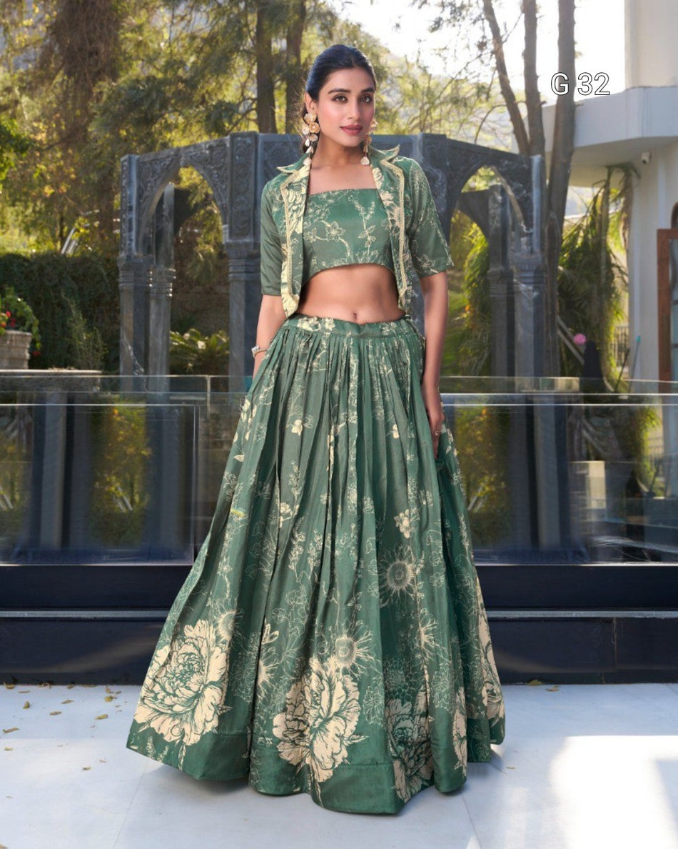 Floral Print Tussar Silk Lehenga – G 32