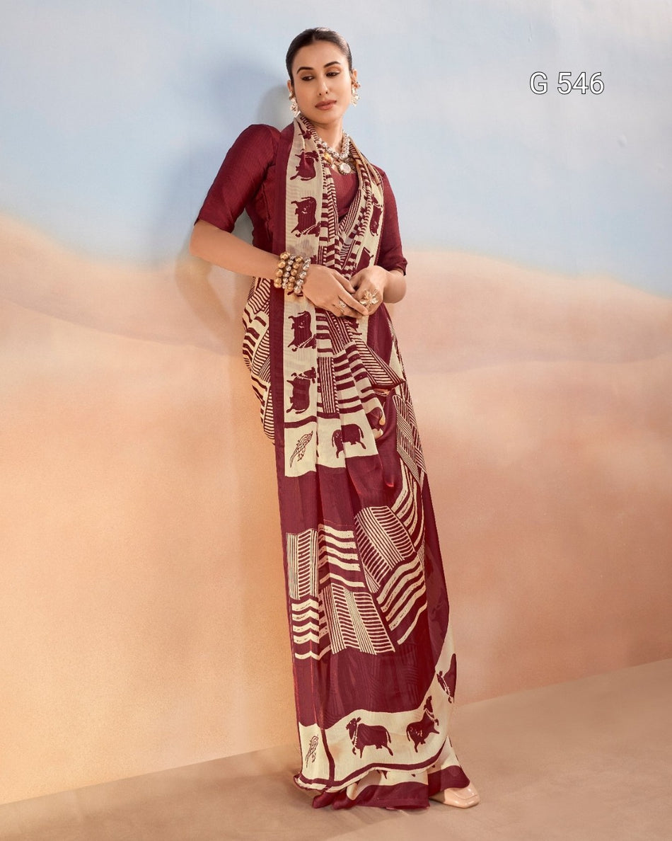 Stylish Abstract Satin Saree for Modern Ethnic Wear - G 546