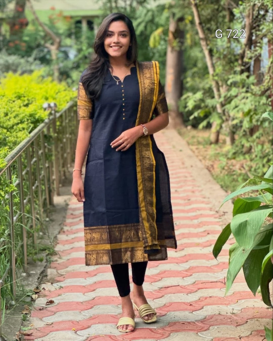 Comfortable Cotton Kurti with Rich Jacquard Dupatta G 722