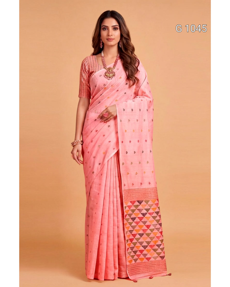Traditional Linen Cotton Weaving Sarees for Festive Occasions - G 1045