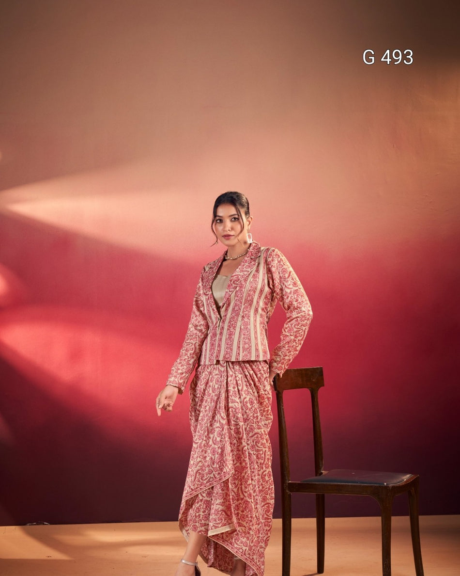 Stylish Tasar Silk Outfit with Modern Ethnic Twist - G 493
