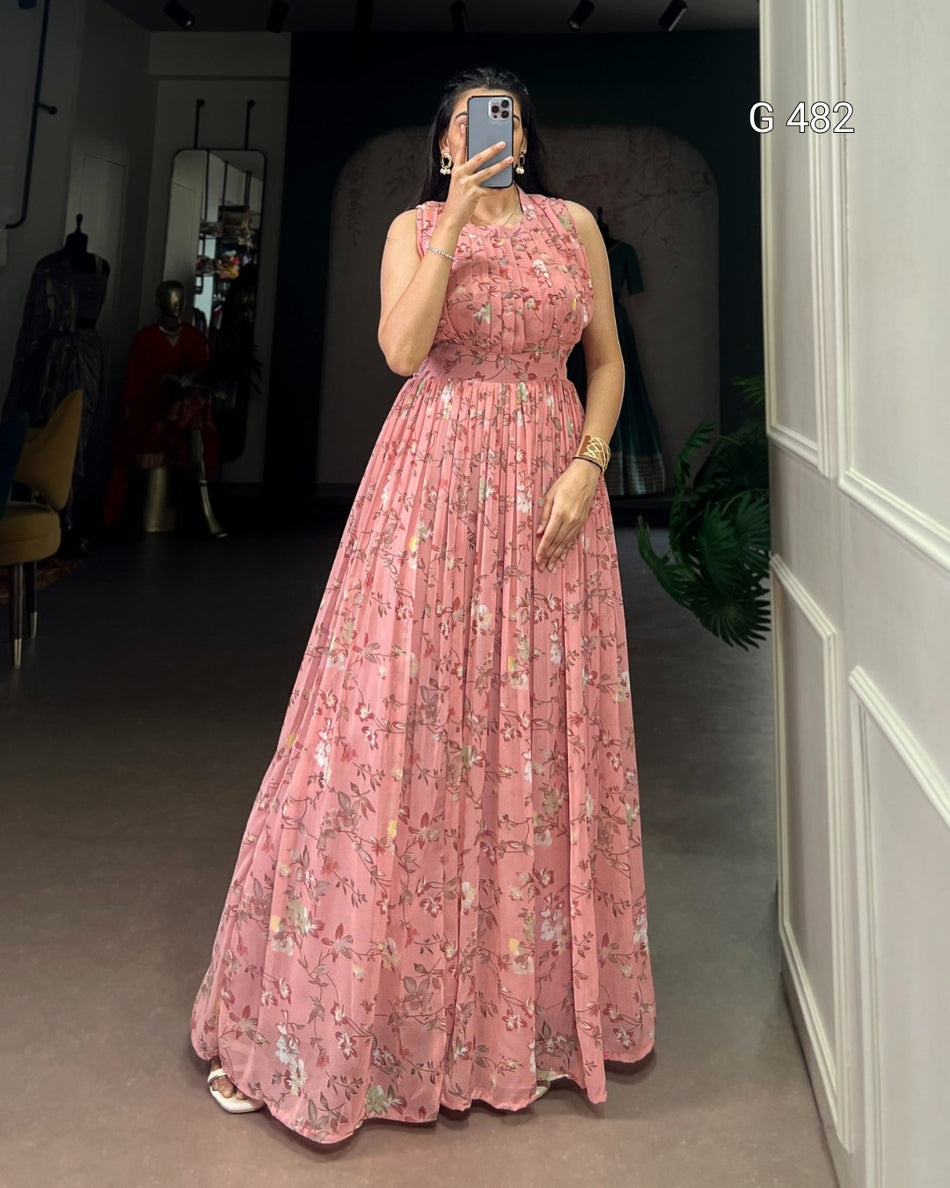 Premium Marble Floral Dress for Elegant Evenings - G 482