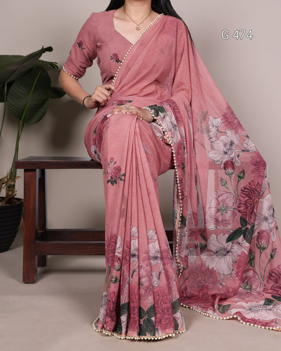 Premium Marble Printed Sarees with Elegant Lace - G 474