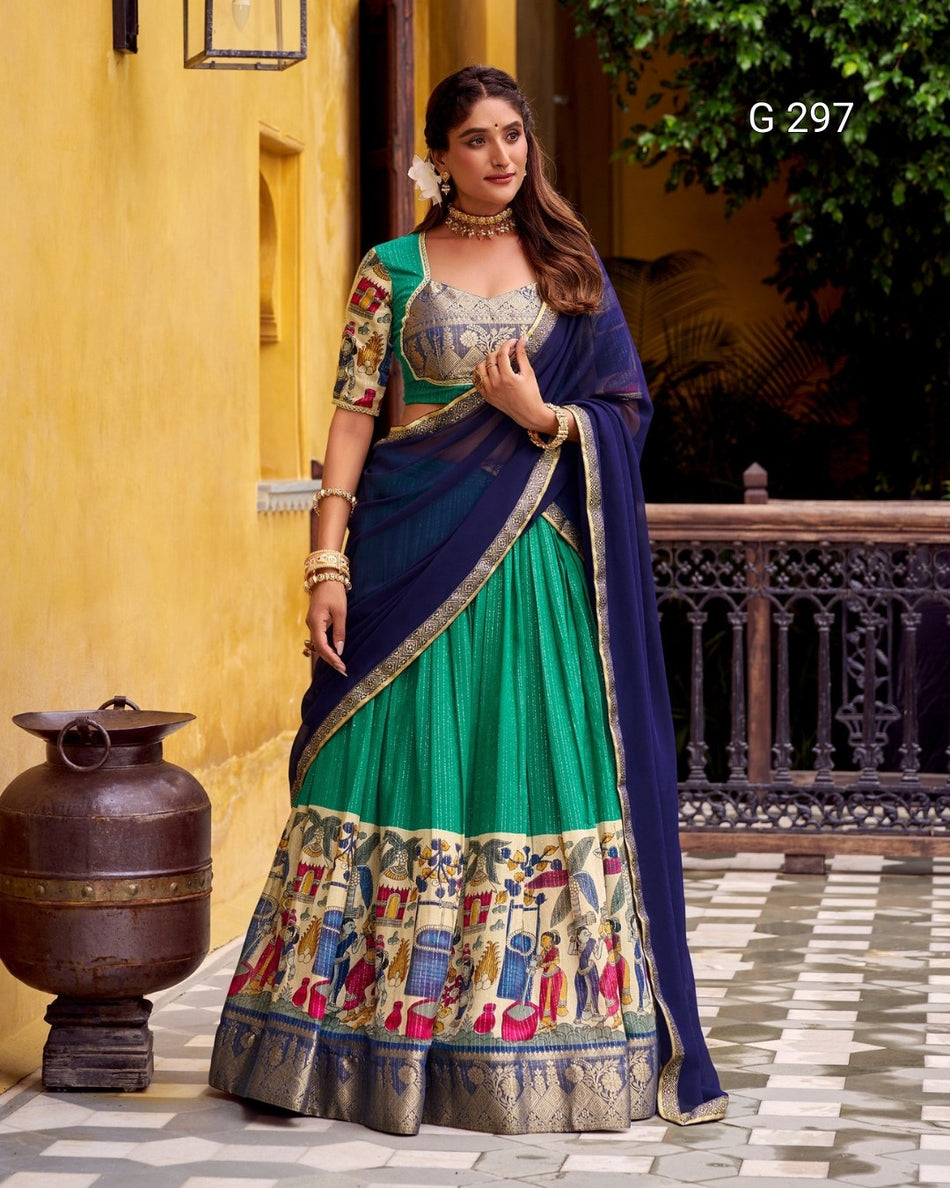 Kalamkari Printed Poly Chanderi Lehenga with Zari Weaving Work – G 297