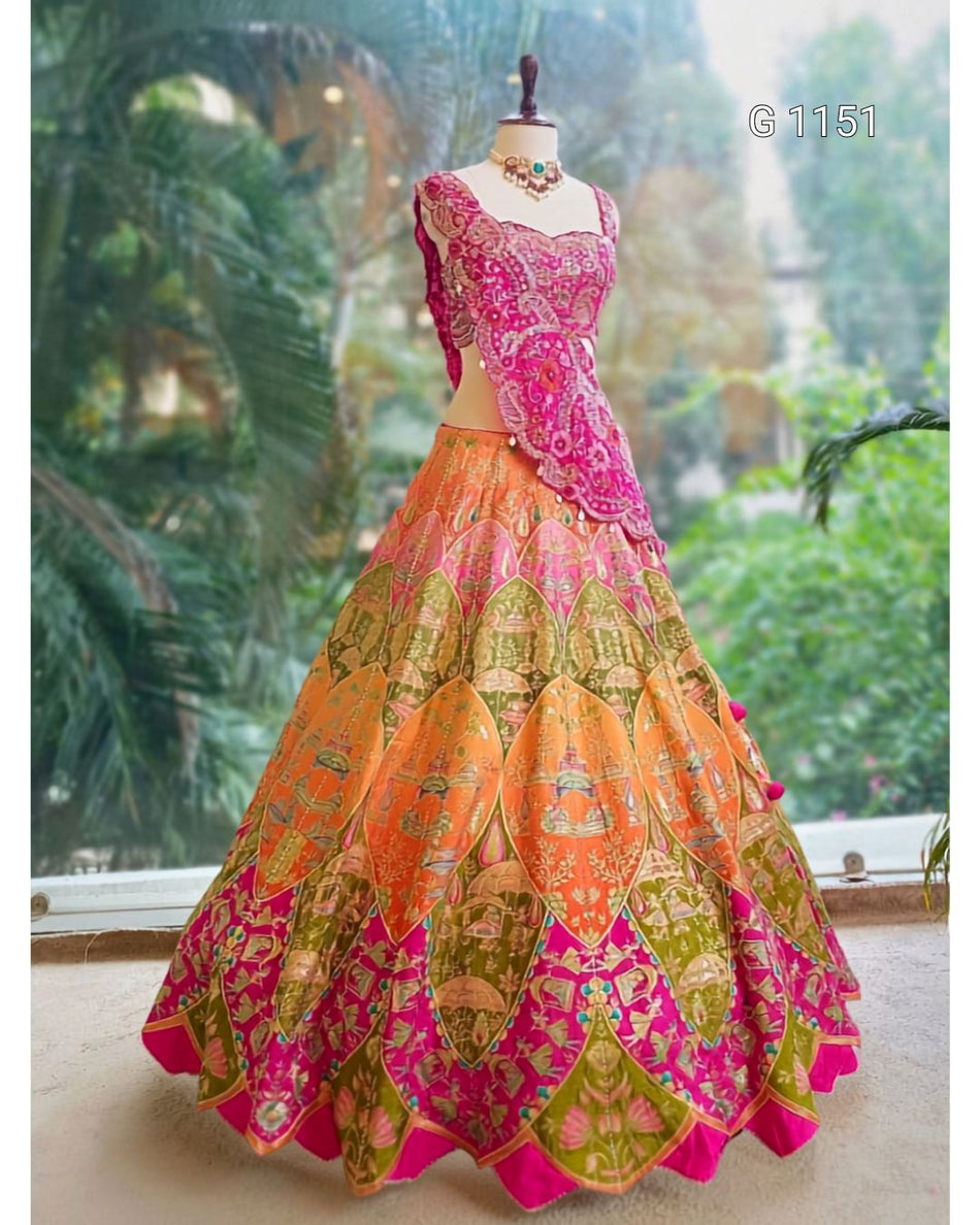 Banglori Silk Shrug Lehenga with Intricate Coding Work & Latkan - G 1151