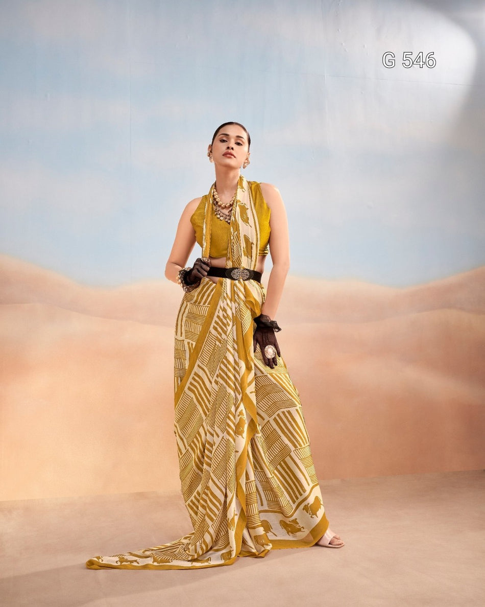 Stylish Abstract Satin Saree for Modern Ethnic Wear - G 546