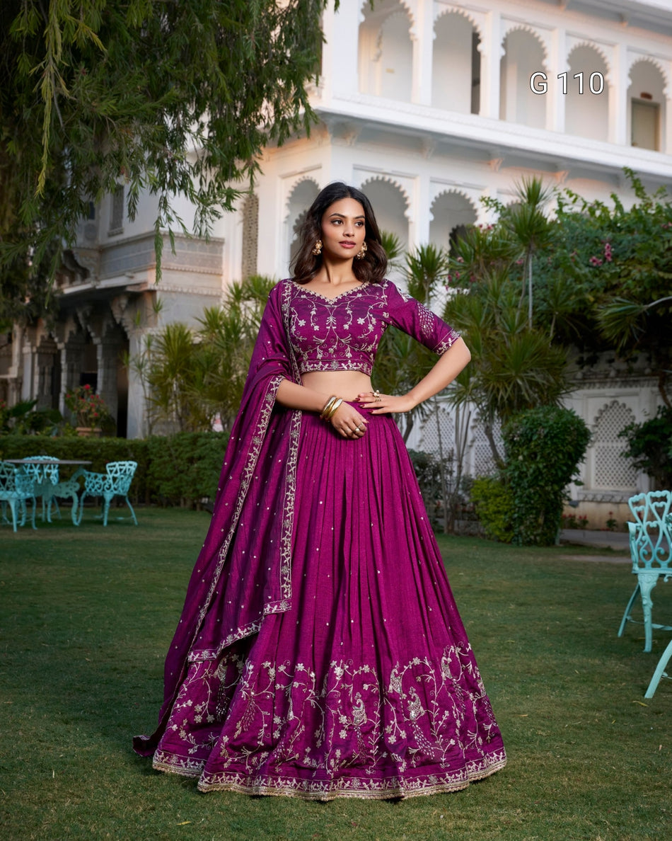 Vichitra Silk Lehenga with Sequins Embroidery Work – G 110