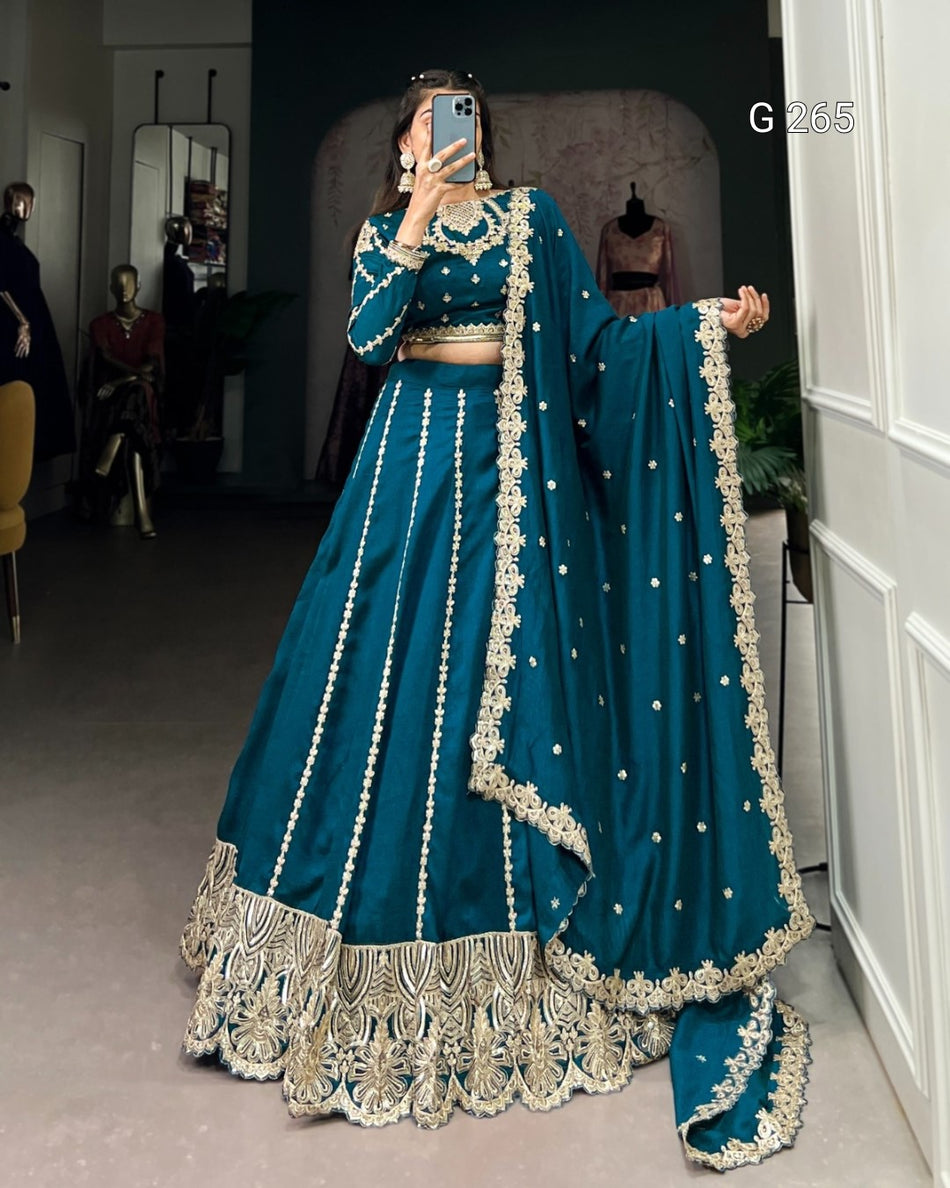 Sequins & Thread Embroidery Vichitra Silk Lehenga – G 265