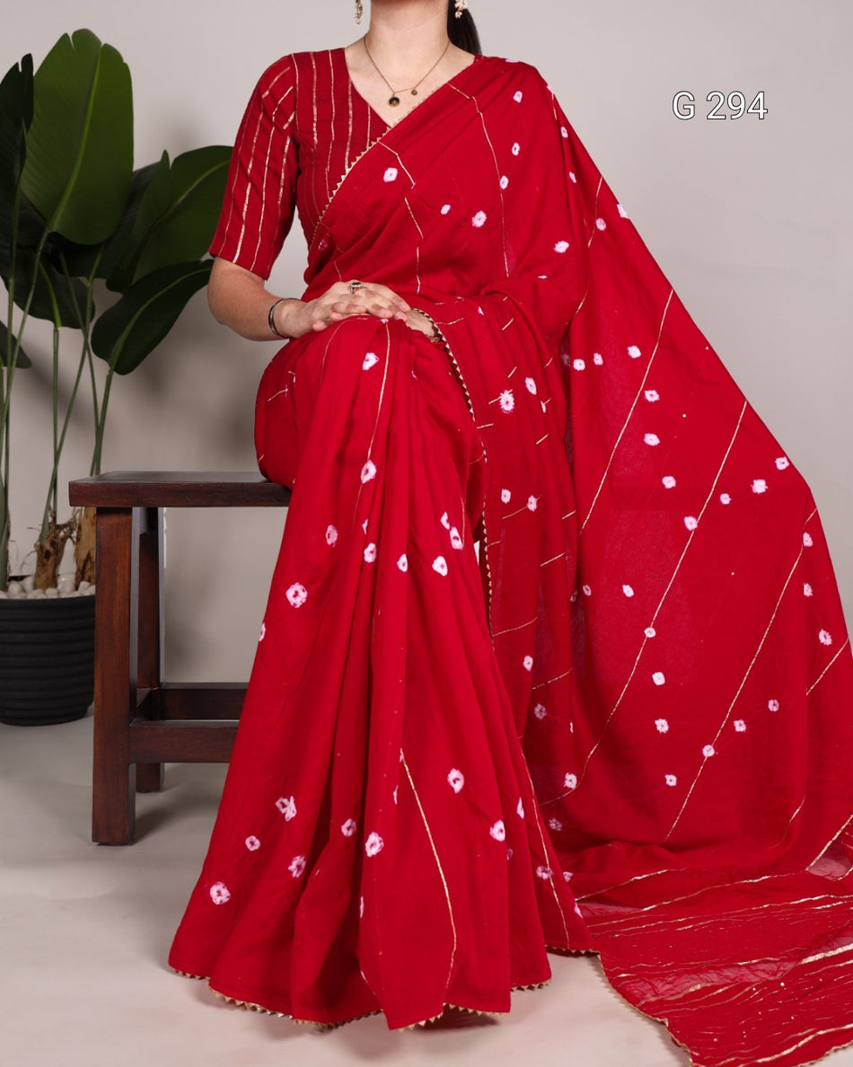 Sequins and Zari Line Viscose Chanderi Saree with Gota Patti Lace Border – G 294