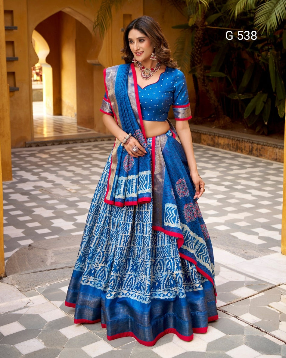 Designer Dola Silk Lehenga with Artistic Batik - G 538