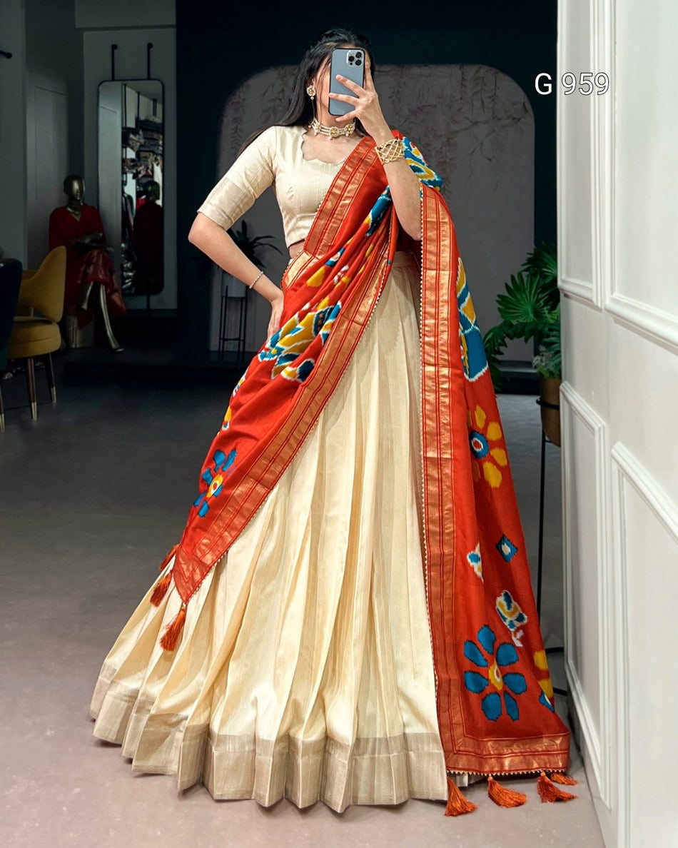 Zari Border Lehenga with Dupatta - G 959