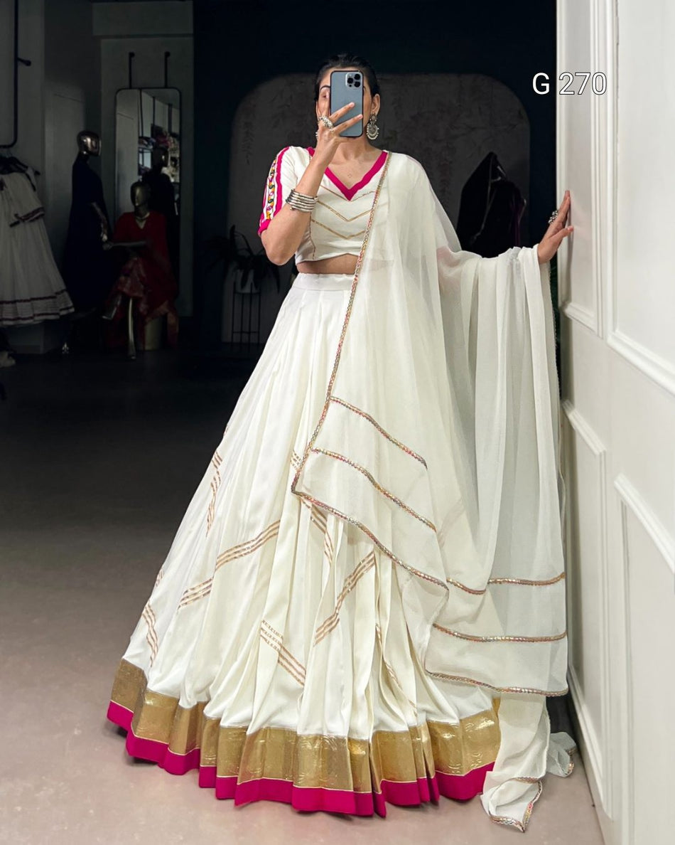 Embossed Design Pure Rayon Lehenga with Gota Patti Lace Touch Up – G 270