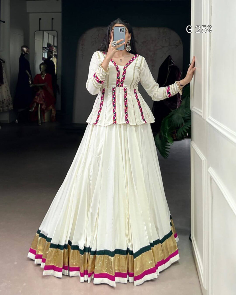 Embossed Design Pure Rayon Lehenga with Lace Touch Up – G 259
