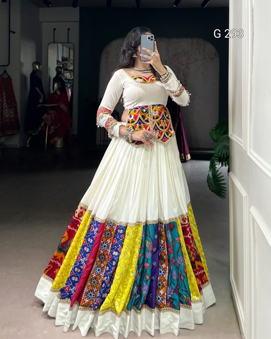 Multi Colour Patch Pure Rayon Lehenga with Real Mirror Gamthi Work Blouse – G 293