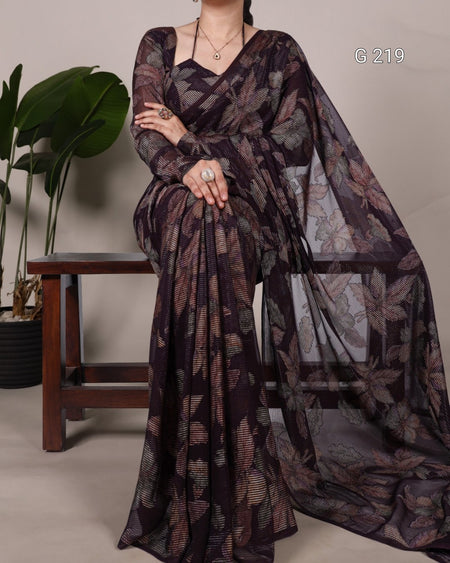 Saree with a floral pattern on a neutral background