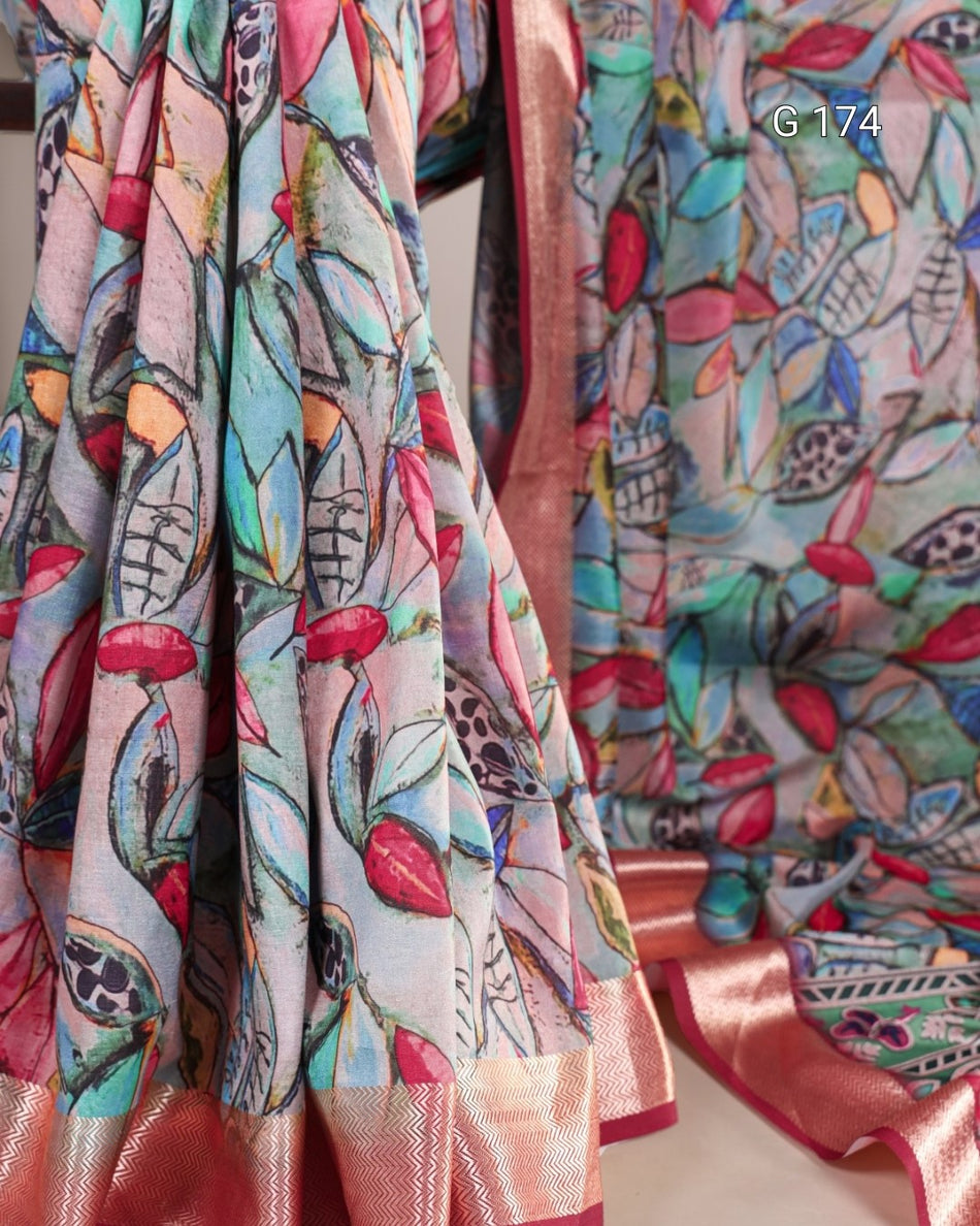Colorful fabric with abstract patterns on a plain background