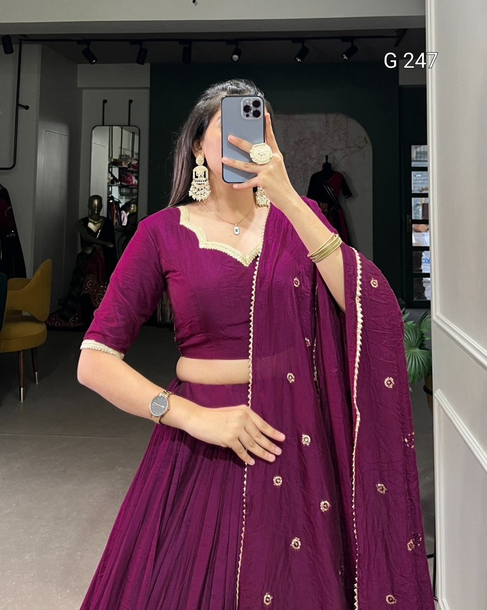 Zari Weaving Pure Chanderi Lehenga with Lace Border – G 247