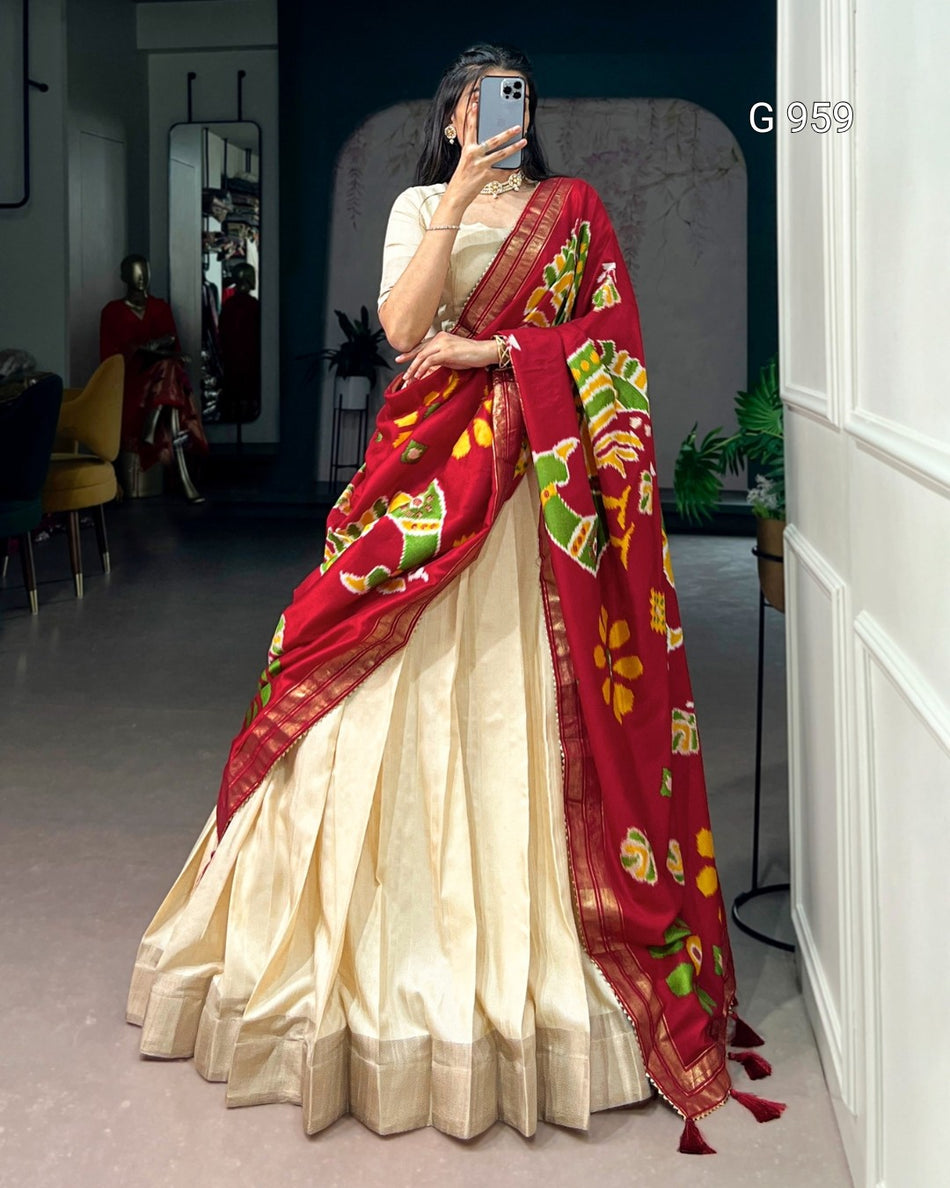 Zari Border Lehenga with Dupatta - G 959