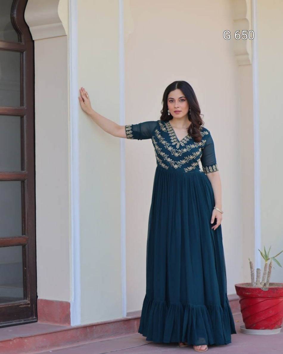 Beautiful Party Wear Gown with Rich Embroidery G 650