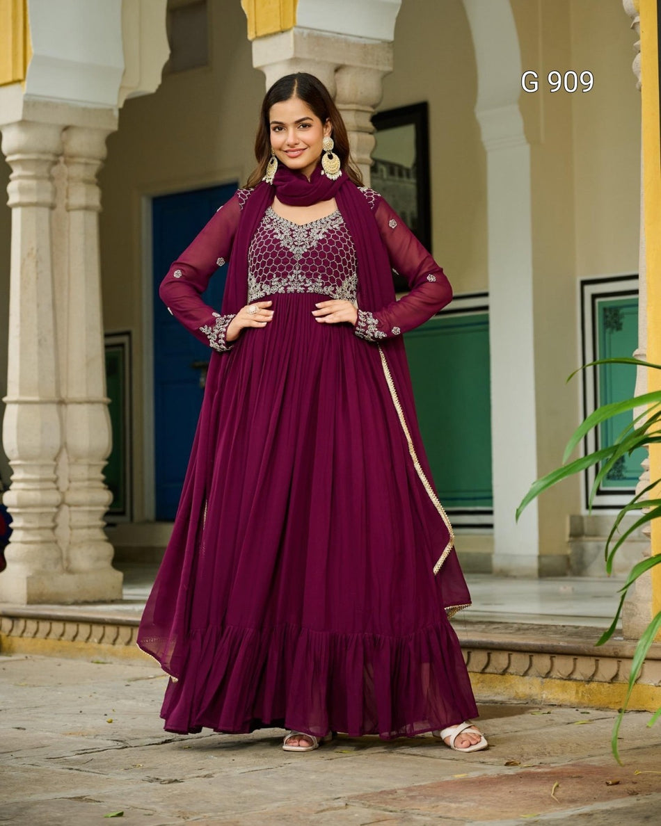 Women's Elegant Embroidered Party Gown - G 909