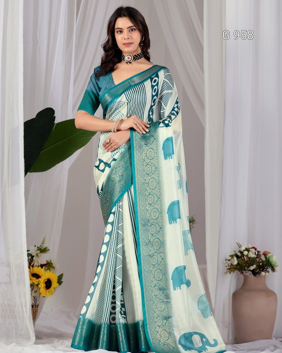 Traditional Elephant Motif Silk Saree - G 958