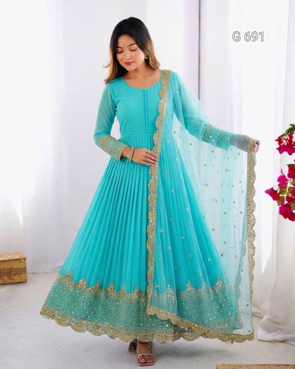 Luxurious Sequence Work Anarkali with Ethnic Charm - G 691  Sky Blue