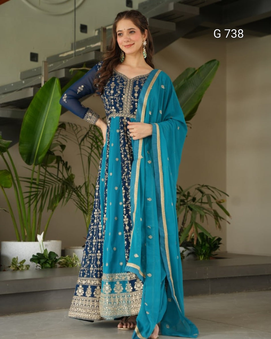 Luxurious Embroidered Gown for Wedding Functions G 738